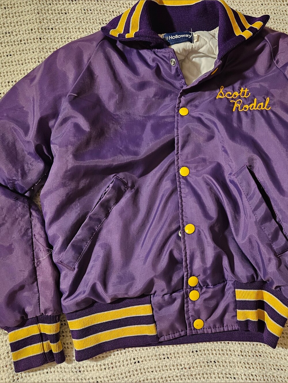 Holloway Purple Satin Varsity Jacket with Yellow Trim